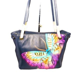 Anna by Anuschka Women's Hand-Painted “Magical Wings” Leather Shoulder Bag, NWOT